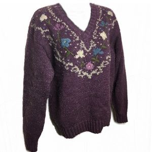 Vintage Russ Country Floral Sweater Acrylic Wool